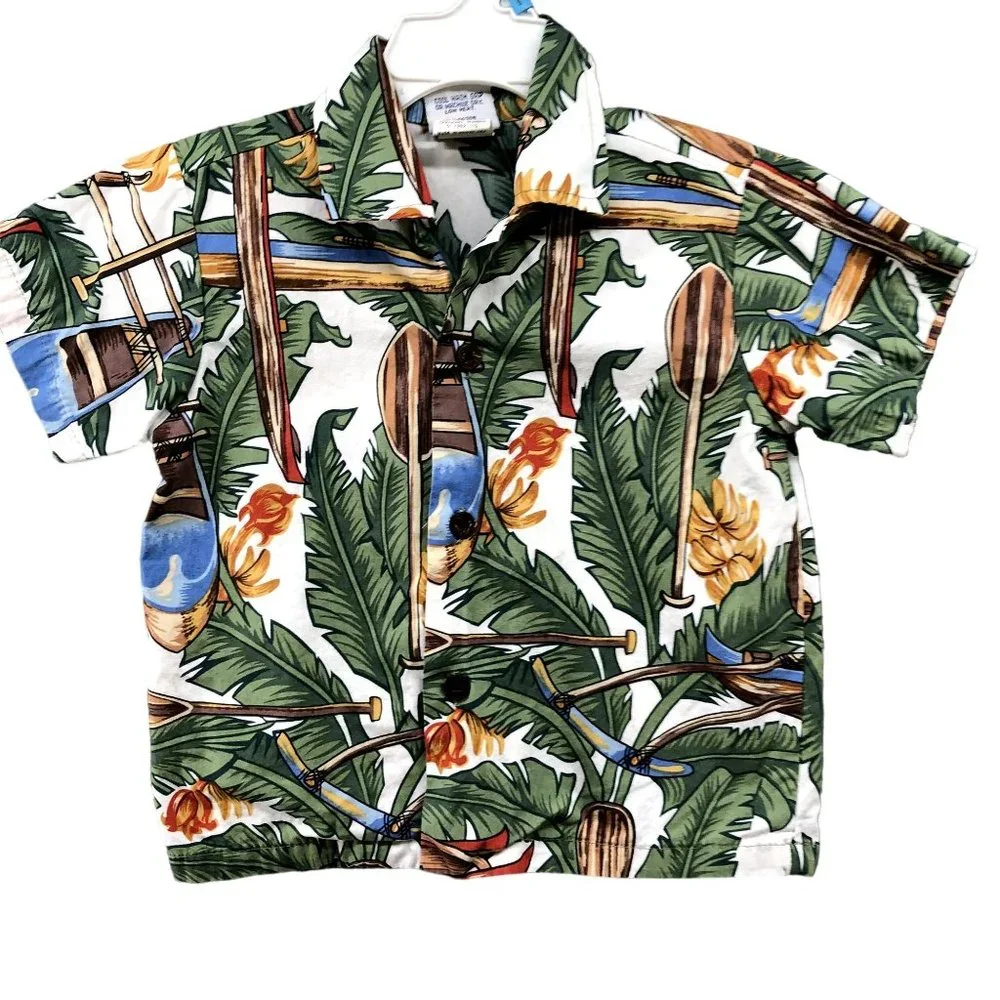 Vintage Nui Nalu Boys 3T Hawaiian Shirt Palm Print Short‎ Sleeve Cotton Vacation